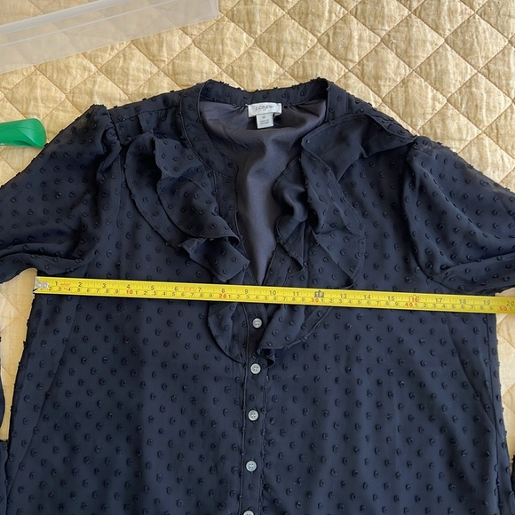 J Crew Ruffle V Neck Sheer Popcorn Button Down Shirt Blouse Size S - Picture 7 of 8